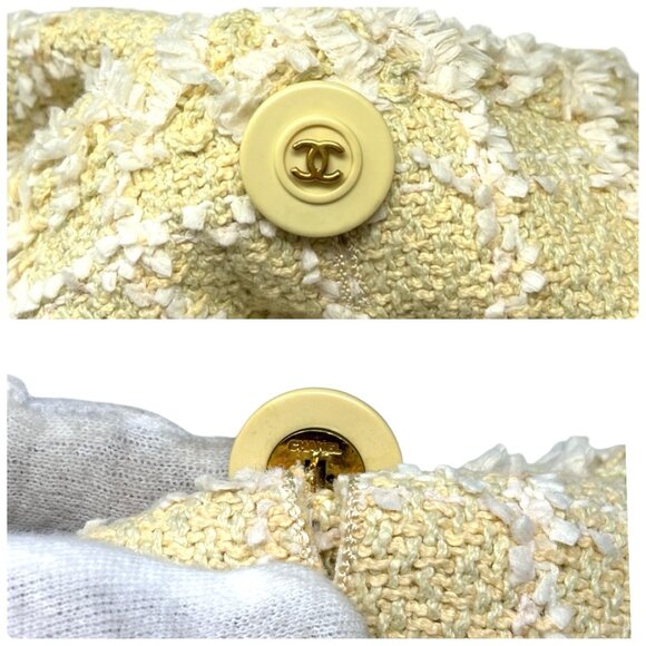 CHANEL Vintage 94P CC Mark Logo Tweed Jacket #38 Yellow White Cotton  [106374] - Picture 11 of 12